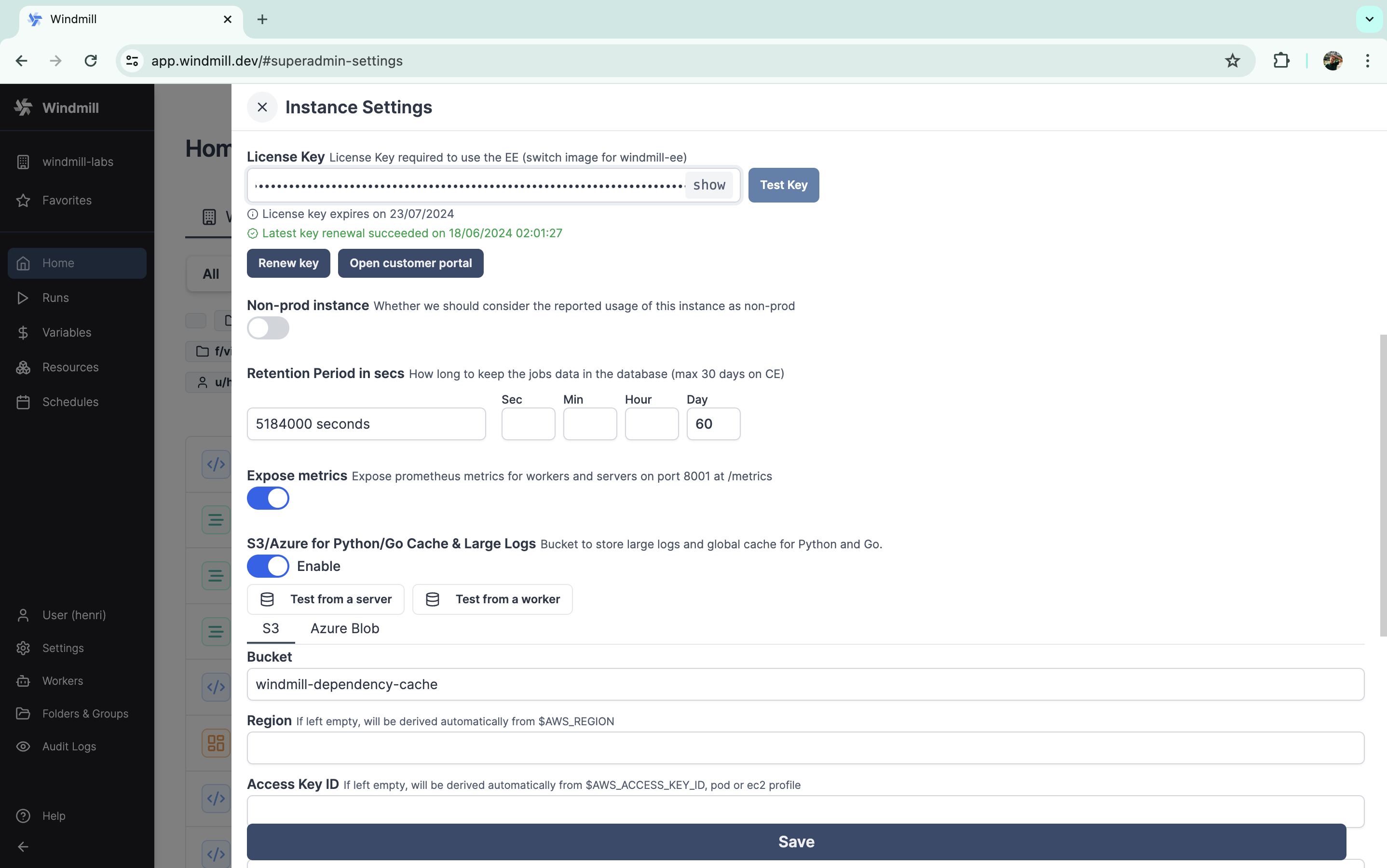 Custom link from the instance settings Custom link from the instance settings
